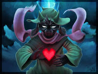 An action shot illustration of Ralsei from Deltarune.